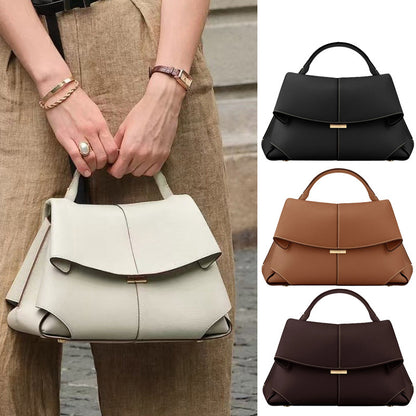 Beige Elegant Womens Genuine Cowhide Leather Top Handle Satchel - Chic Flap Crossbody Shoulder Bag V888-ELOSUNG32065