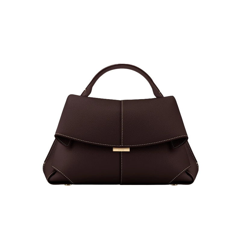 Coffee Elegant Womens Genuine Cowhide Leather Top Handle Satchel - Chic Flap Crossbody Shoulder Bag V888-ELOSUNG32067