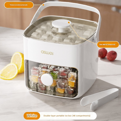 White Innovative Press-Release Ice Cube Maker - Dual Layer Trays & Storage Bin (48 Cubes) V888-ELOSUNG32071