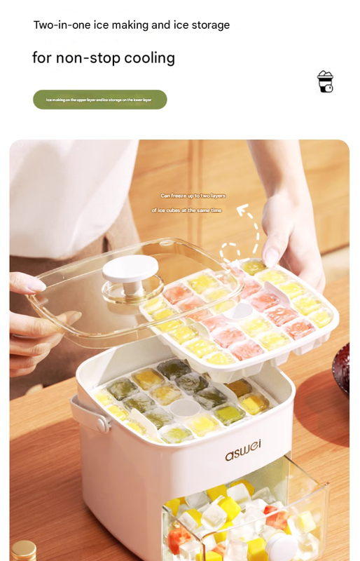 White Innovative Press-Release Ice Cube Maker - Dual Layer Trays & Storage Bin (48 Cubes) V888-ELOSUNG32071
