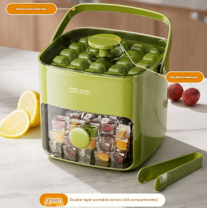Green Innovative Press-Release Ice Cube Maker - Dual Layer Trays & Storage Bin (48 Cubes) V888-ELOSUNG32072