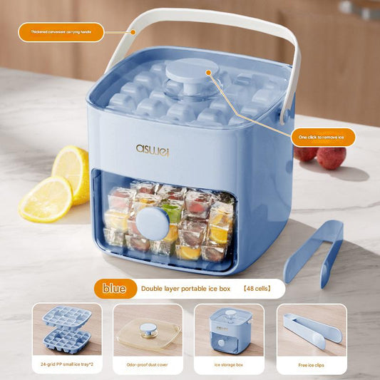 Blue Innovative Press-Release Ice Cube Maker - Dual Layer Trays & Storage Bin (48 Cubes) V888-ELOSUNG32073