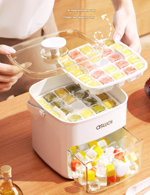 Blue Innovative Press-Release Ice Cube Maker - Dual Layer Trays & Storage Bin (48 Cubes) V888-ELOSUNG32073