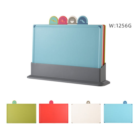 Coloerful 4-Piece Colour-Coded Index Cutting Board Set with Storage Stand - Food-Safe PP, Non-Slip, Easy V888-ELOSUNG32075