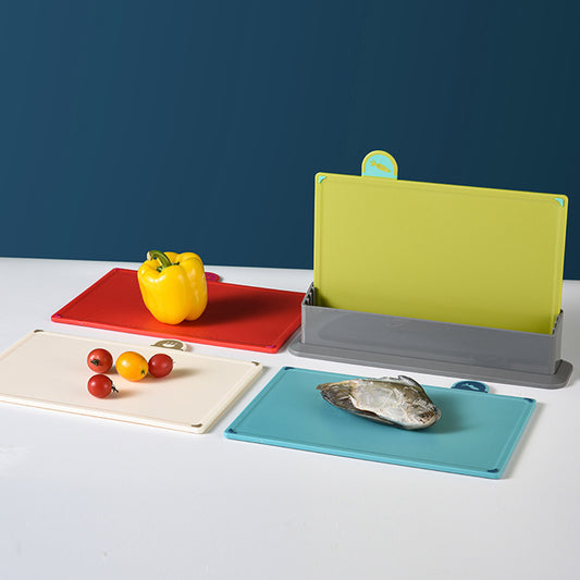 Coloerful 4-Piece Colour-Coded Index Cutting Board Set with Storage Stand - Food-Safe PP, Non-Slip, Easy V888-ELOSUNG32075