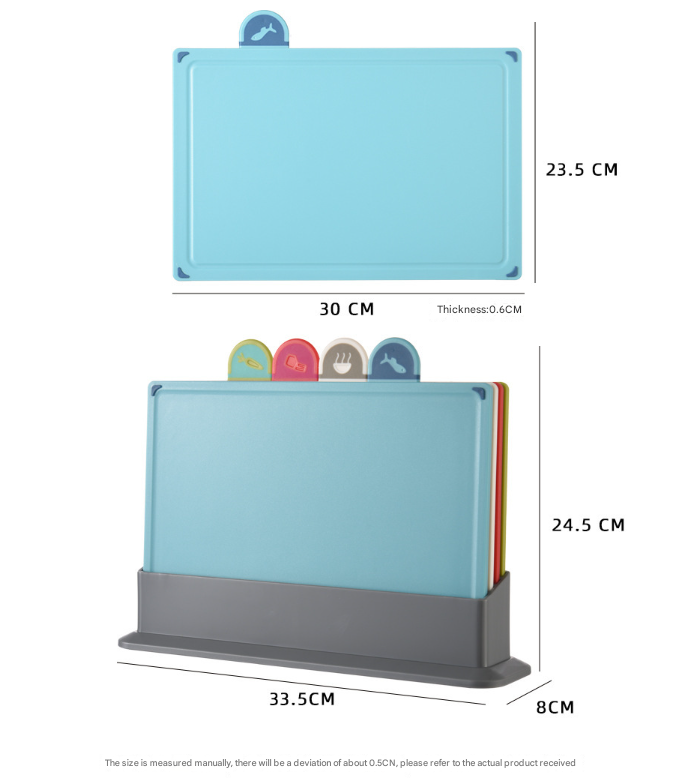 Coloerful 4-Piece Colour-Coded Index Cutting Board Set with Storage Stand - Food-Safe PP, Non-Slip, Easy V888-ELOSUNG32075
