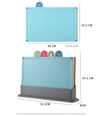 Coloerful 4-Piece Colour-Coded Index Cutting Board Set with Storage Stand - Food-Safe PP, Non-Slip, Easy V888-ELOSUNG32075