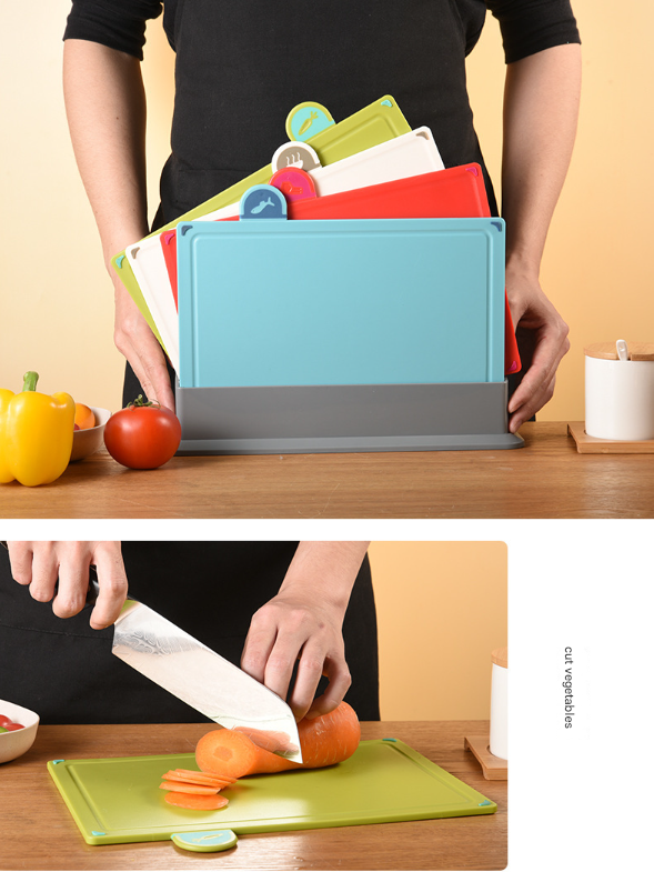 Coloerful 4-Piece Colour-Coded Index Cutting Board Set with Storage Stand - Food-Safe PP, Non-Slip, Easy V888-ELOSUNG32075
