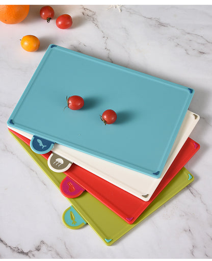 Coloerful 4-Piece Colour-Coded Index Cutting Board Set with Storage Stand - Food-Safe PP, Non-Slip, Easy V888-ELOSUNG32075