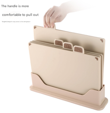 Beige 4-Piece Index Cutting Board Set with Ventilated Storage Stand - Food-Safe PP Kitchen Chopping Boards V888-ELOSUNG32076