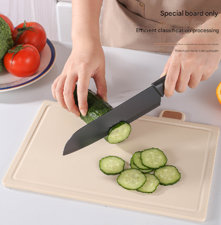 Beige 4-Piece Index Cutting Board Set with Ventilated Storage Stand - Food-Safe PP Kitchen Chopping Boards V888-ELOSUNG32076