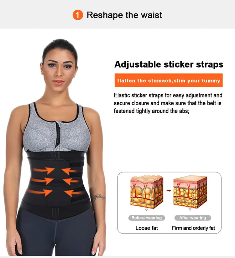 Size M Black Womens Sweat-Enhancing Waist Trainer Belt - Dual Strap Zipper Tummy Control Cincher for Workout V888-ELOSUNG32094