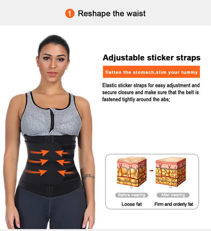 Size M Black Womens Sweat-Enhancing Waist Trainer Belt - Dual Strap Zipper Tummy Control Cincher for Workout V888-ELOSUNG32094