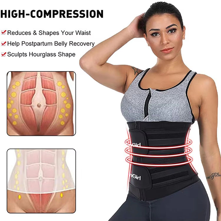Size M Black Womens Sweat-Enhancing Waist Trainer Belt - Dual Strap Zipper Tummy Control Cincher for Workout V888-ELOSUNG32094