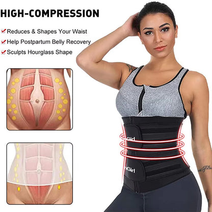 Size M Black Womens Sweat-Enhancing Waist Trainer Belt - Dual Strap Zipper Tummy Control Cincher for Workout V888-ELOSUNG32094
