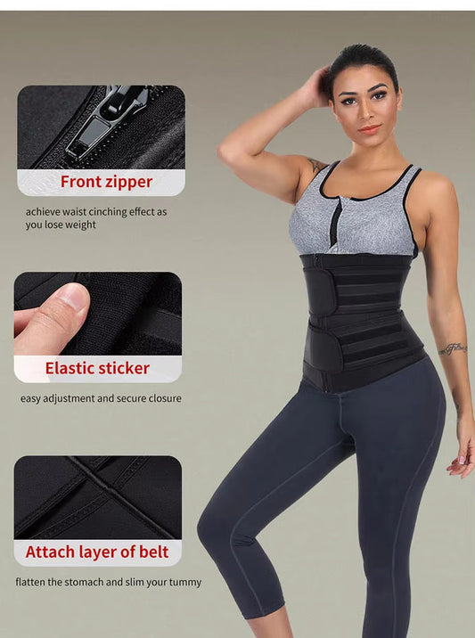 Size 5XL Black Womens Sweat-Enhancing Waist Trainer Belt - Dual Strap Zipper Tummy Control Cincher for V888-ELOSUNG32100