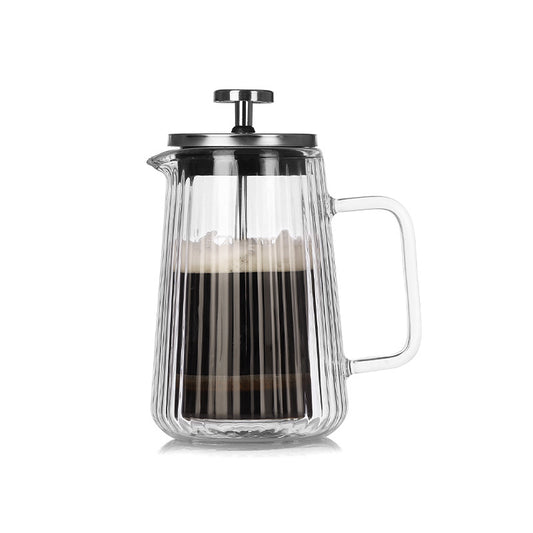 Transparent Elegant Ribbed Double Wall Glass French Press - 350ml Heat Resistant Coffee and Tea Maker with V888-ELOSUNG32106