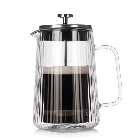 Transparent Elegant Ribbed Double Wall Glass French Press - 1000ml Heat Resistant Coffee and Tea Maker with V888-ELOSUNG32108
