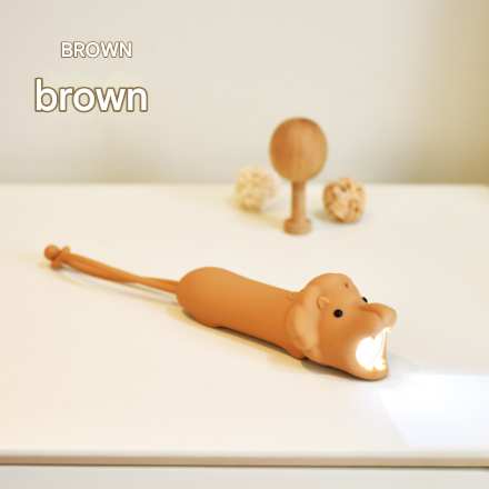 Brown Adorable Lion Silicone LED Flashlight for Kids - USB Rechargeable, Dimmable Brightness, Portable Night V888-ELOSUNG32111