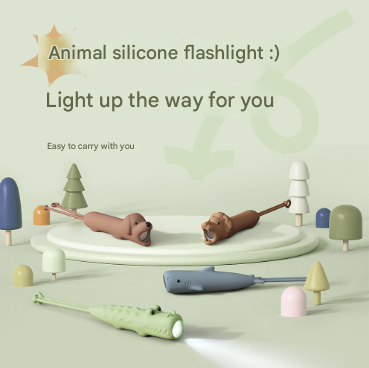 Brown Adorable Lion Silicone LED Flashlight for Kids - USB Rechargeable, Dimmable Brightness, Portable Night V888-ELOSUNG32111