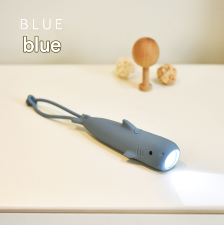 Blue Adorable Shark Silicone LED Flashlight for Kids - USB Rechargeable, Dimmable Brightness, Portable Night V888-ELOSUNG32112