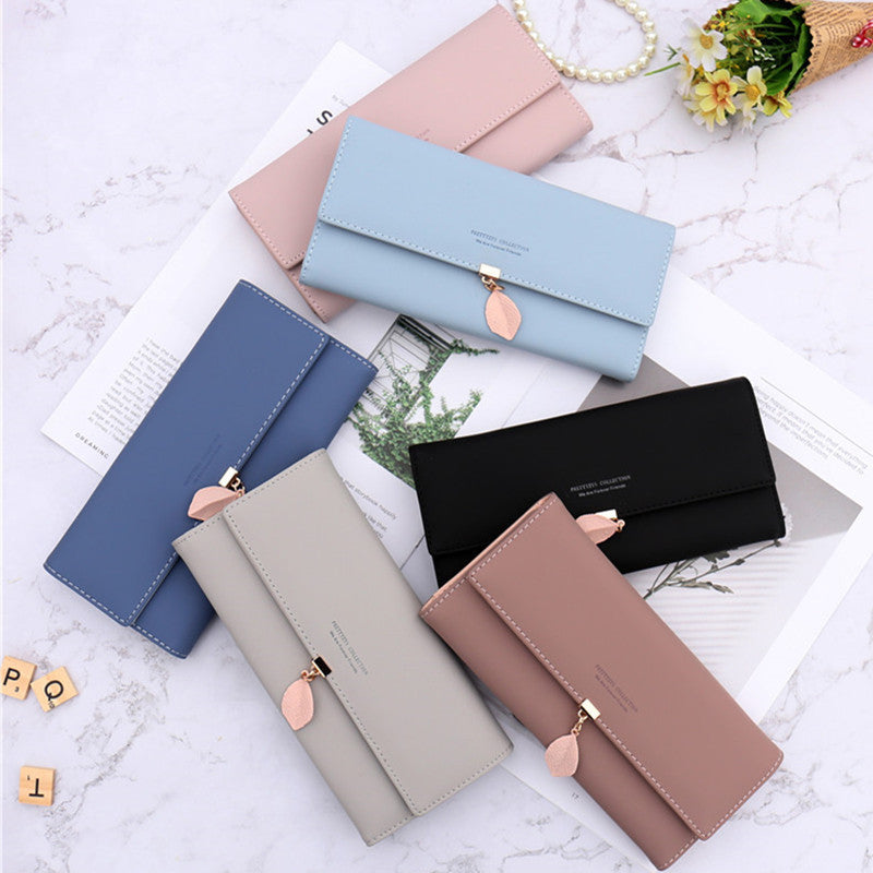 Green Elegant Ladies Long PU Leather Wallet - Slim Clutch with Leaf Charm, Multi-Card Holder & Organizer V888-ELOSUNG32121