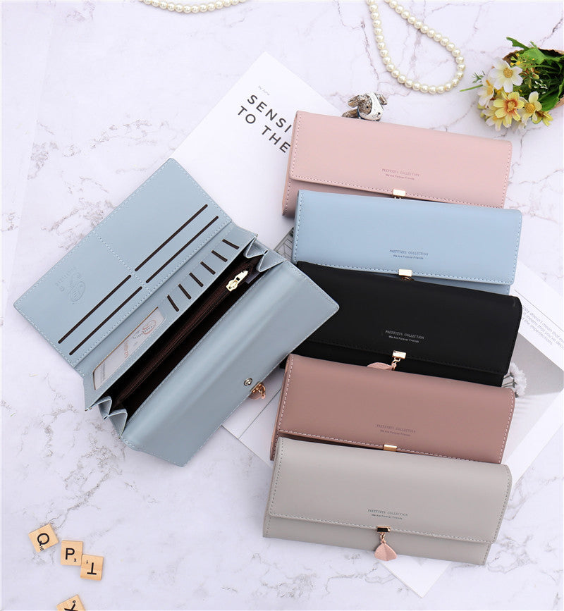 Green Elegant Ladies Long PU Leather Wallet - Slim Clutch with Leaf Charm, Multi-Card Holder & Organizer V888-ELOSUNG32121