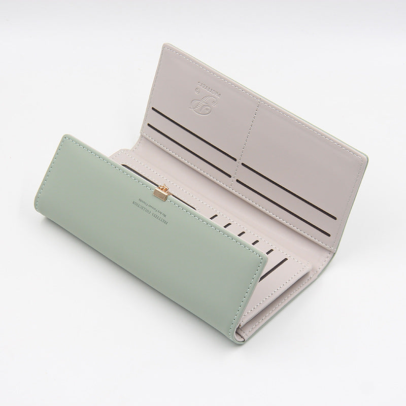 Green Elegant Ladies Long PU Leather Wallet - Slim Clutch with Leaf Charm, Multi-Card Holder & Organizer V888-ELOSUNG32121
