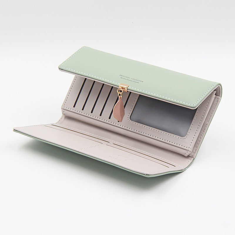 Red Elegant Ladies Long PU Leather Wallet - Slim Clutch with Leaf Charm, Multi-Card Holder & Organizer V888-ELOSUNG32122