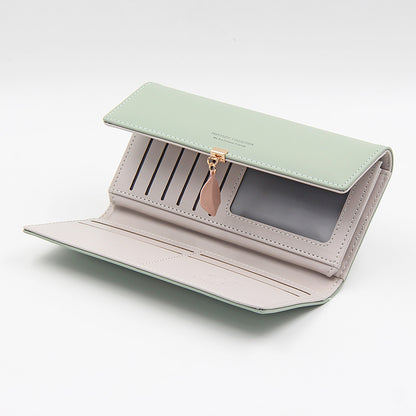 Red Elegant Ladies Long PU Leather Wallet - Slim Clutch with Leaf Charm, Multi-Card Holder & Organizer V888-ELOSUNG32122