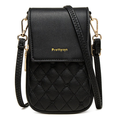 Black Chic Quilted Crossbody Phone Bag - PU Leather Mini Purse with Floral Stitching & Adjustable Strap V888-ELOSUNG32132
