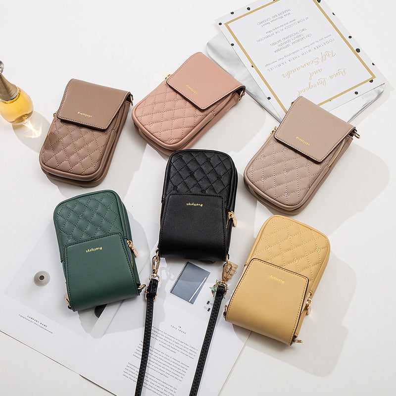 Black Chic Quilted Crossbody Phone Bag - PU Leather Mini Purse with Floral Stitching & Adjustable Strap V888-ELOSUNG32132