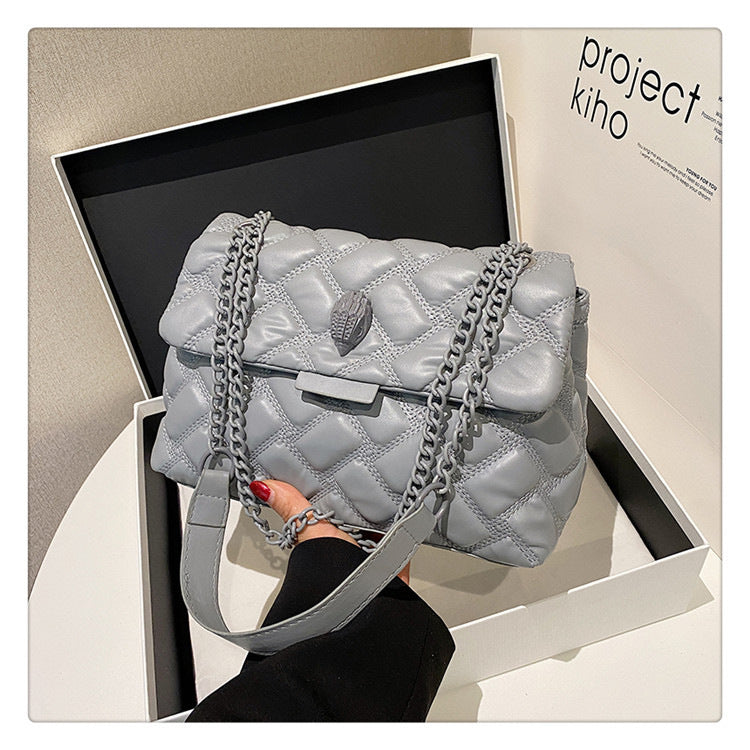 Grey Chic Quilted Crossbody Bag for Women - PU Leather Diamond Pattern Chain Strap Shoulder Purse with V888-ELOSUNG32134