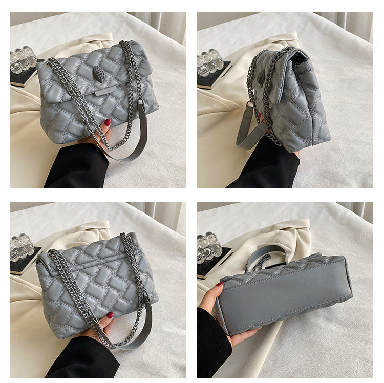 Grey Chic Quilted Crossbody Bag for Women - PU Leather Diamond Pattern Chain Strap Shoulder Purse with V888-ELOSUNG32134