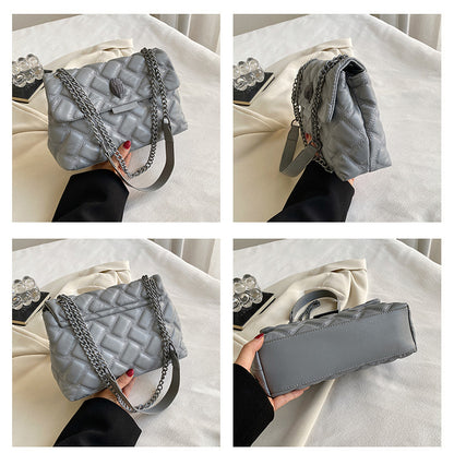 Grey Chic Quilted Crossbody Bag for Women - PU Leather Diamond Pattern Chain Strap Shoulder Purse with V888-ELOSUNG32134