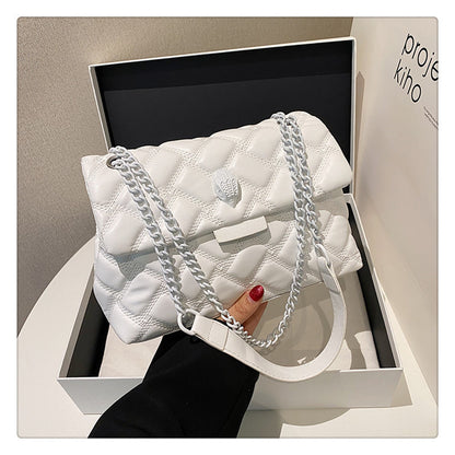 White Chic Quilted Crossbody Bag for Women - PU Leather Diamond Pattern Chain Strap Shoulder Purse with V888-ELOSUNG32135