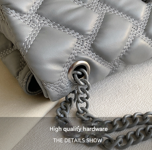 White Chic Quilted Crossbody Bag for Women - PU Leather Diamond Pattern Chain Strap Shoulder Purse with V888-ELOSUNG32135