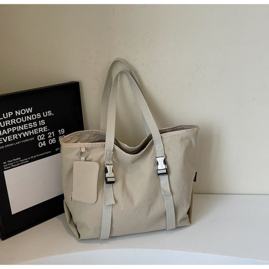 Beige Women's Large Capacity Nylon Tote Bag - Stylish Casual Shoulder with Detachable Pouch V888-ELOSUNG32139