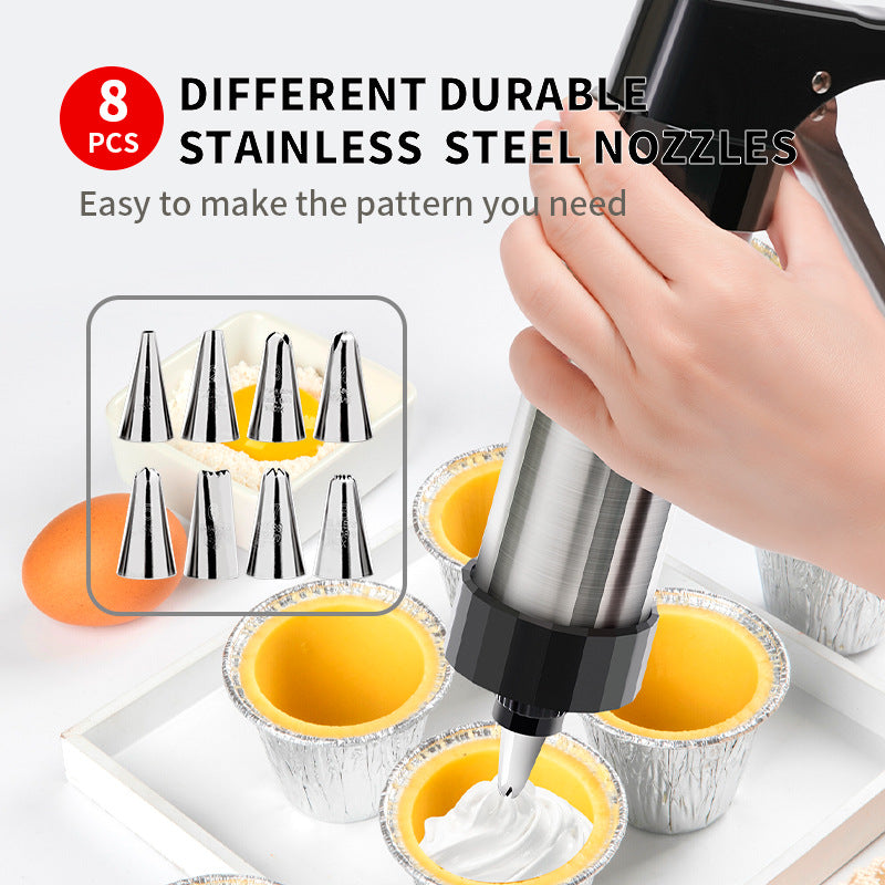 Silver and Black Stainless Steel Cookie Press Gun Kit - Biscuit Maker & Icing Decorating Set with 13 Discs & V888-ELOSUNG32141