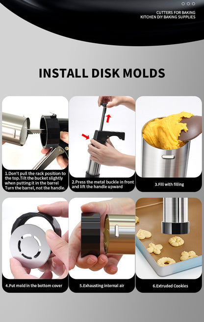 Silver and Black Stainless Steel Cookie Press Gun Kit - Biscuit Maker & Icing Decorating Set with 13 Discs & V888-ELOSUNG32141