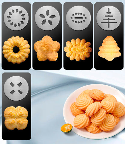 Silver and Black Stainless Steel Cookie Press Gun Kit - Biscuit Maker & Icing Decorating Set with 13 Discs & V888-ELOSUNG32141