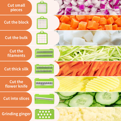 Green Versatile 14-in-1 Vegetable Chopper & Slicer Set - Multi-functional Kitchen Mandoline Dicer & Grater V888-ELOSUNG32142