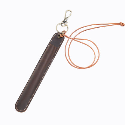 Coffee Vintage Top-Grain Leather Pen Sleeve Holder with Neck Strap - Protective Single Pen Case V888-ELOSUNG32143