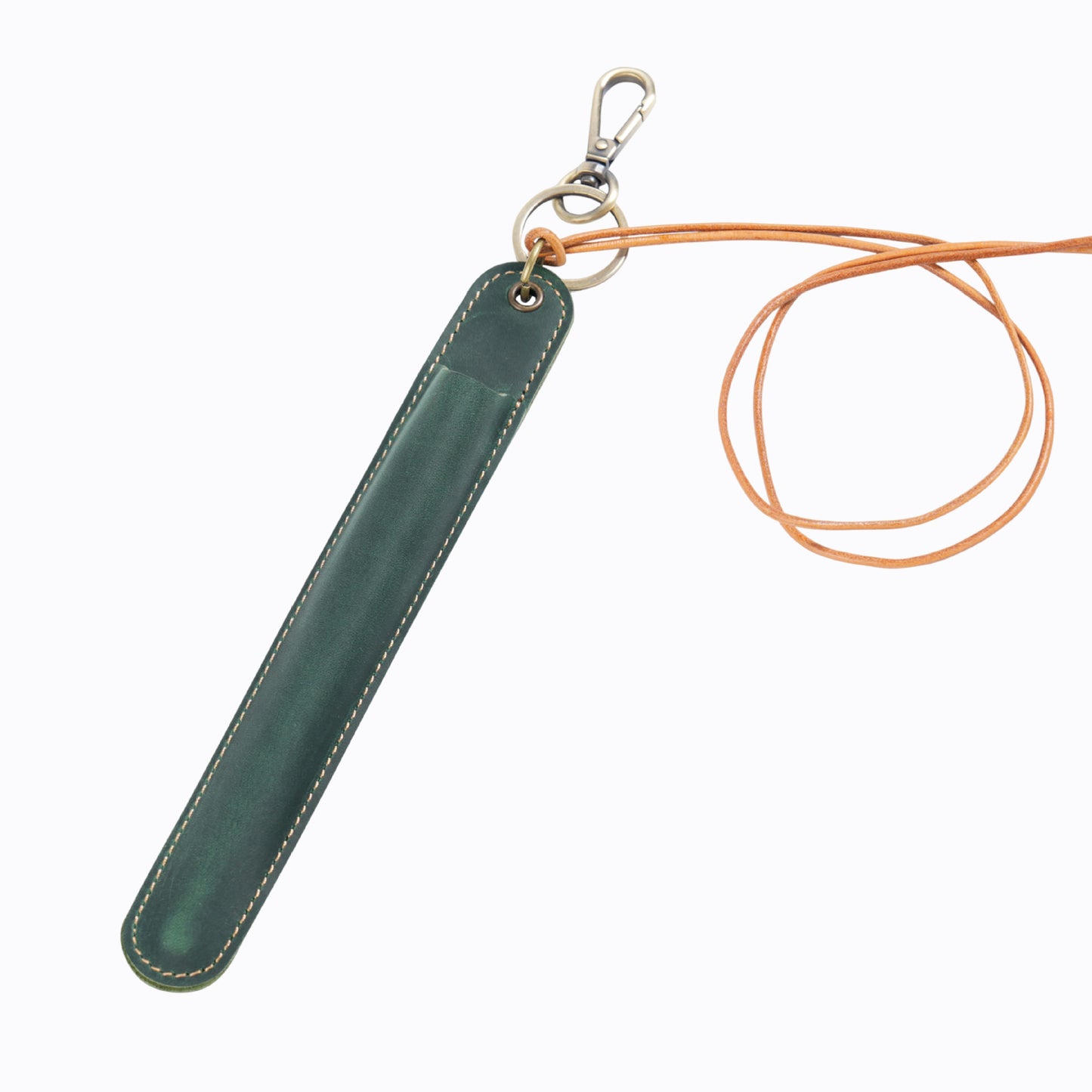 Green Vintage Top-Grain Leather Pen Sleeve Holder with Neck Strap - Protective Single Pen Case V888-ELOSUNG32145