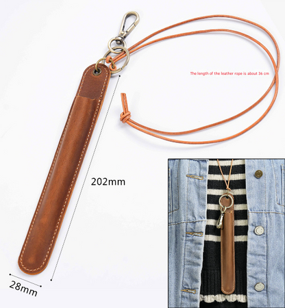 Green Vintage Top-Grain Leather Pen Sleeve Holder with Neck Strap - Protective Single Pen Case V888-ELOSUNG32145