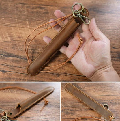 Green Vintage Top-Grain Leather Pen Sleeve Holder with Neck Strap - Protective Single Pen Case V888-ELOSUNG32145