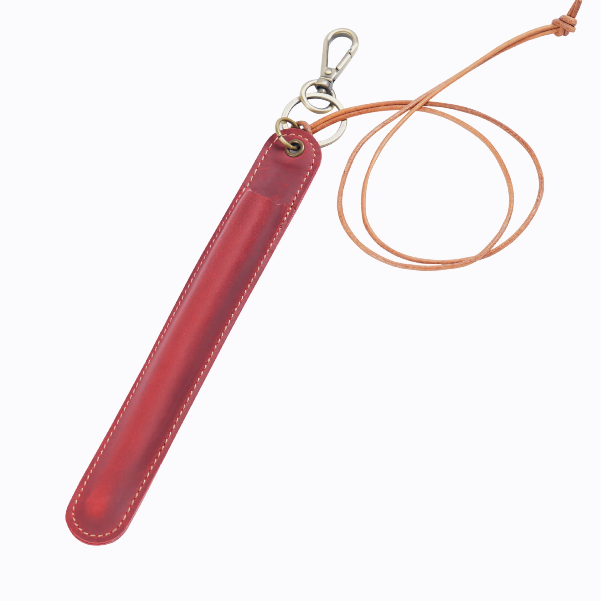 Red Vintage Top-Grain Leather Pen Sleeve Holder with Neck Strap - Protective Single Pen Case V888-ELOSUNG32146