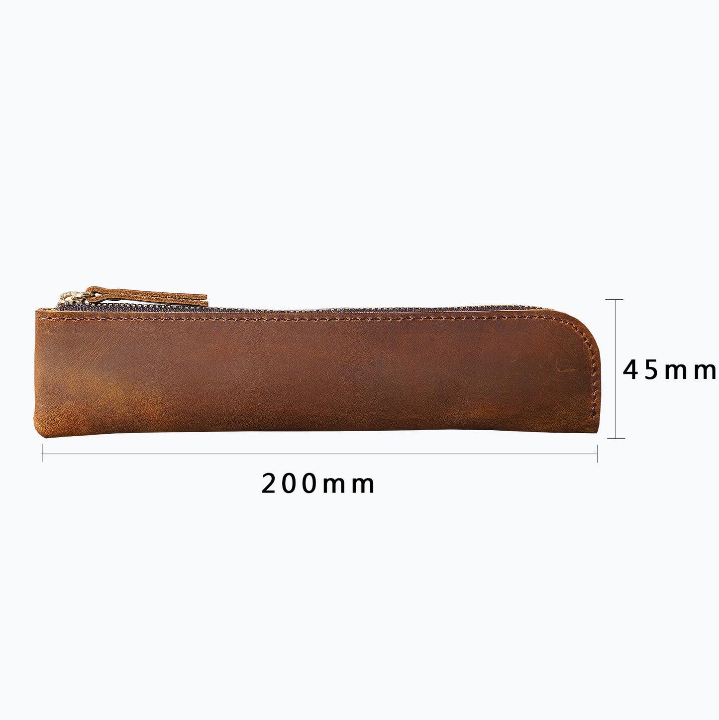 Black Vintage Crazy Horse Leather Zippered Pen Case - Retro Pencil Pouch & Small Accessories Bag V888-ELOSUNG32147