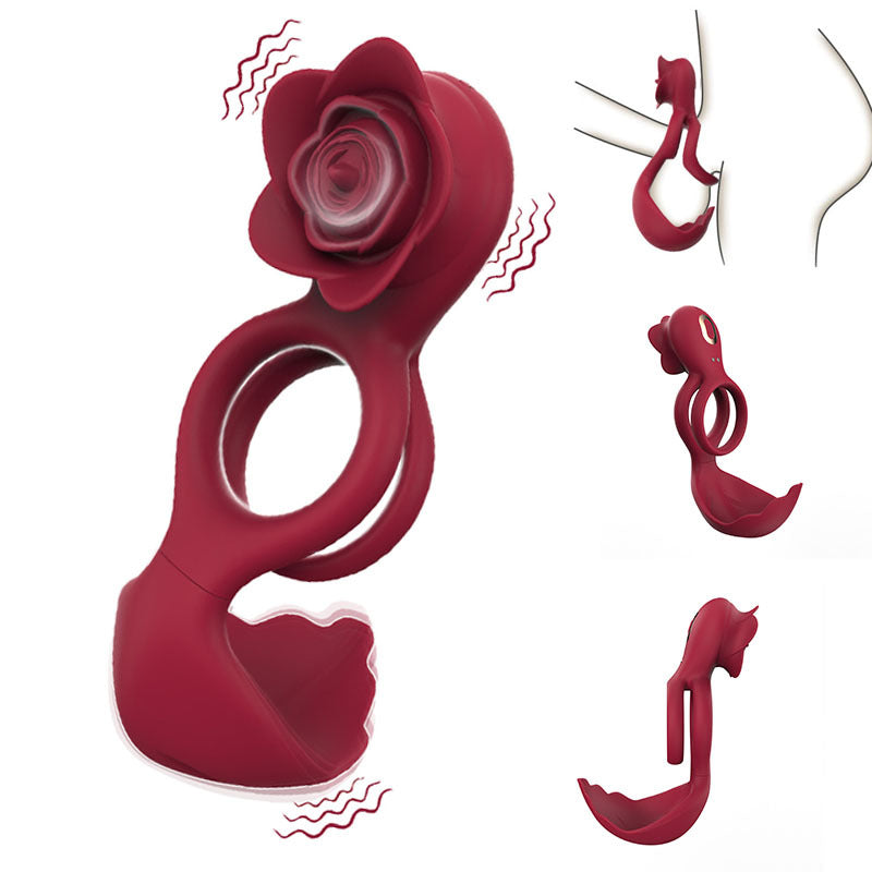 Red Romantic Rose Dual Motor Vibrating Couples Pleasure Ring - Rechargeable Silicone Enhancer V888-ELOSUNG32162
