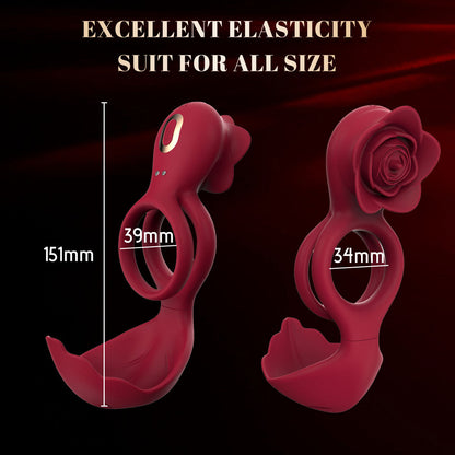 Red Romantic Rose Dual Motor Vibrating Couples Pleasure Ring - Rechargeable Silicone Enhancer V888-ELOSUNG32162